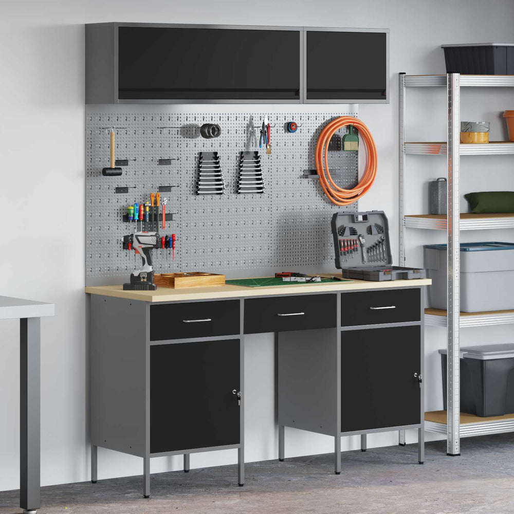 Werkstattschrank Set mit Schubladen Schwarz