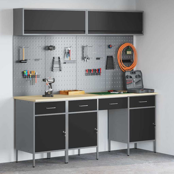 Werkstattschrank Set mit Schubladen, 10-teilig, Schwarz
