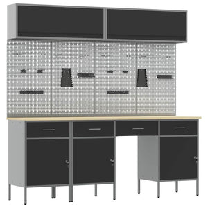 Werkstattschrank Set mit Schubladen, 10-teilig, Schwarz