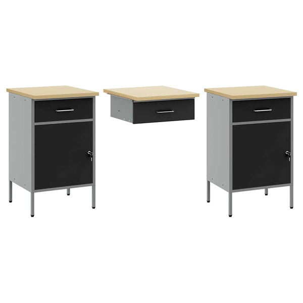 Werkstattschrank Set mit Schubladen, 10-teilig, Schwarz