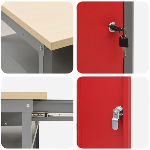 Werkbank Set 8-teilig Stahl Rot/Grau
