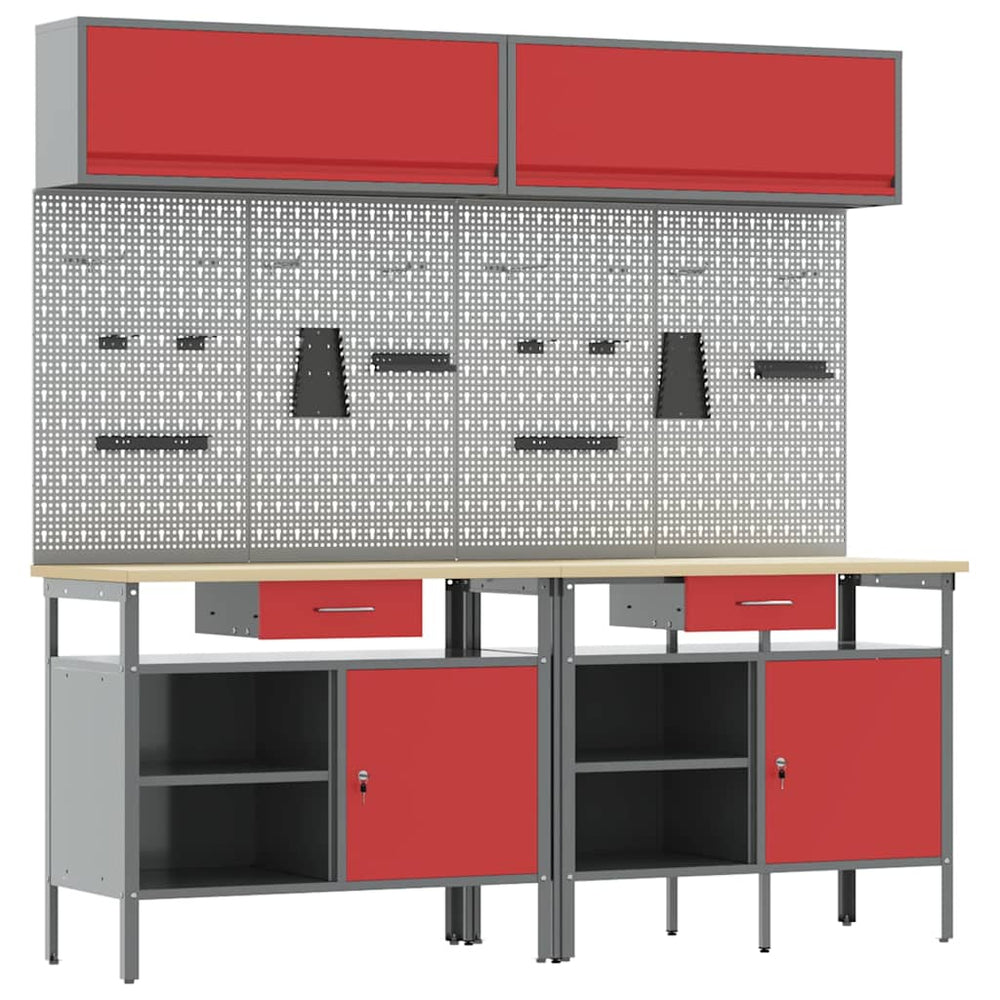 Werkbank Set 8-teilig Stahl Rot/Grau