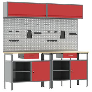 Werkbank Set 8-teilig Stahl Rot/Grau