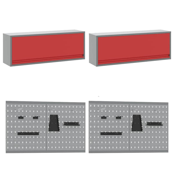 Werkbank Set 8-teilig Stahl Rot/Grau