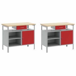 Werkbank Set 8-teilig Stahl Rot/Grau