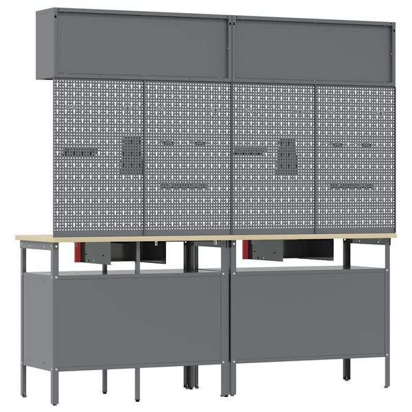 Werkbank Set 8-teilig Stahl Rot/Grau