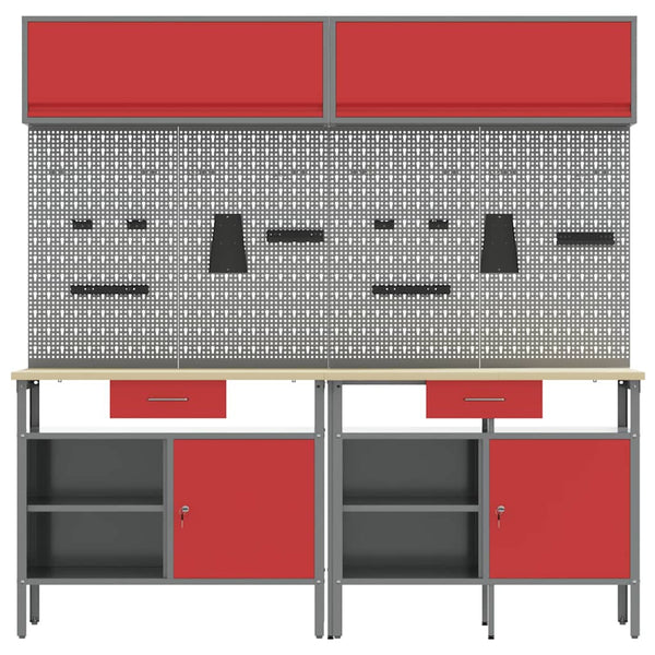 Werkbank Set 8-teilig Stahl Rot/Grau