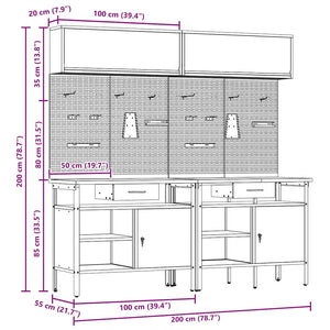 Werkbank Set 8-teilig Stahl Rot/Grau
