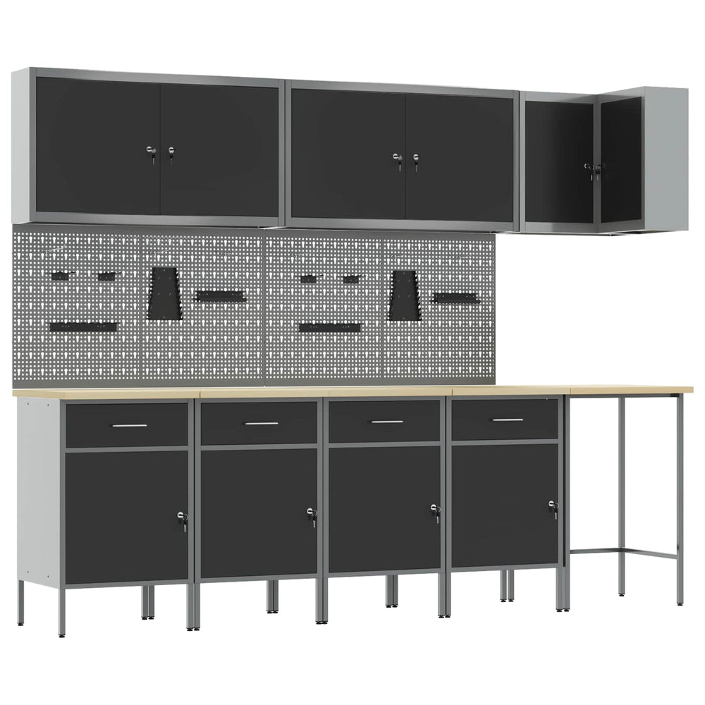Werkstattschrank Set mit Schubladen, Schwarz & Grau, 12-teilig
