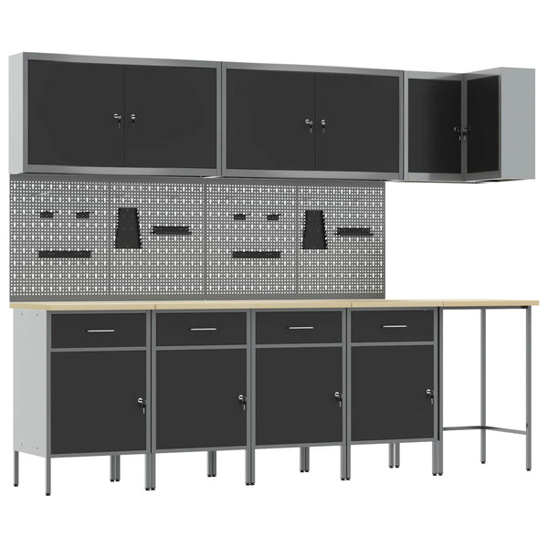 Werkstattschrank Set mit Schubladen, Schwarz & Grau, 12-teilig
