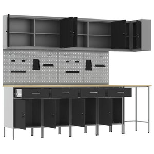 Werkstattschrank Set mit Schubladen, Schwarz & Grau, 12-teilig