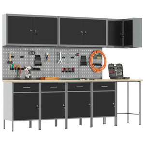 Werkstattschrank Set mit Schubladen, Schwarz & Grau, 12-teilig