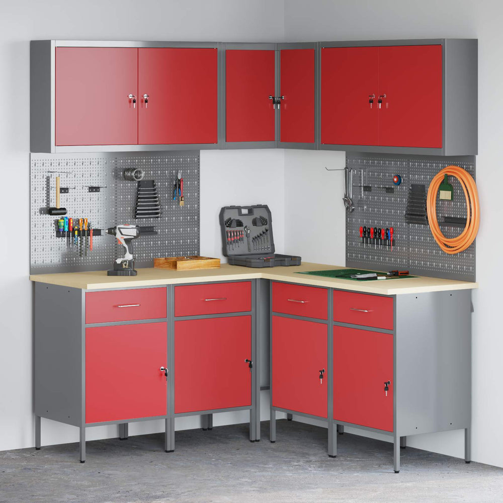Werkstattschrank Set mit Schubladen Rot/Grau