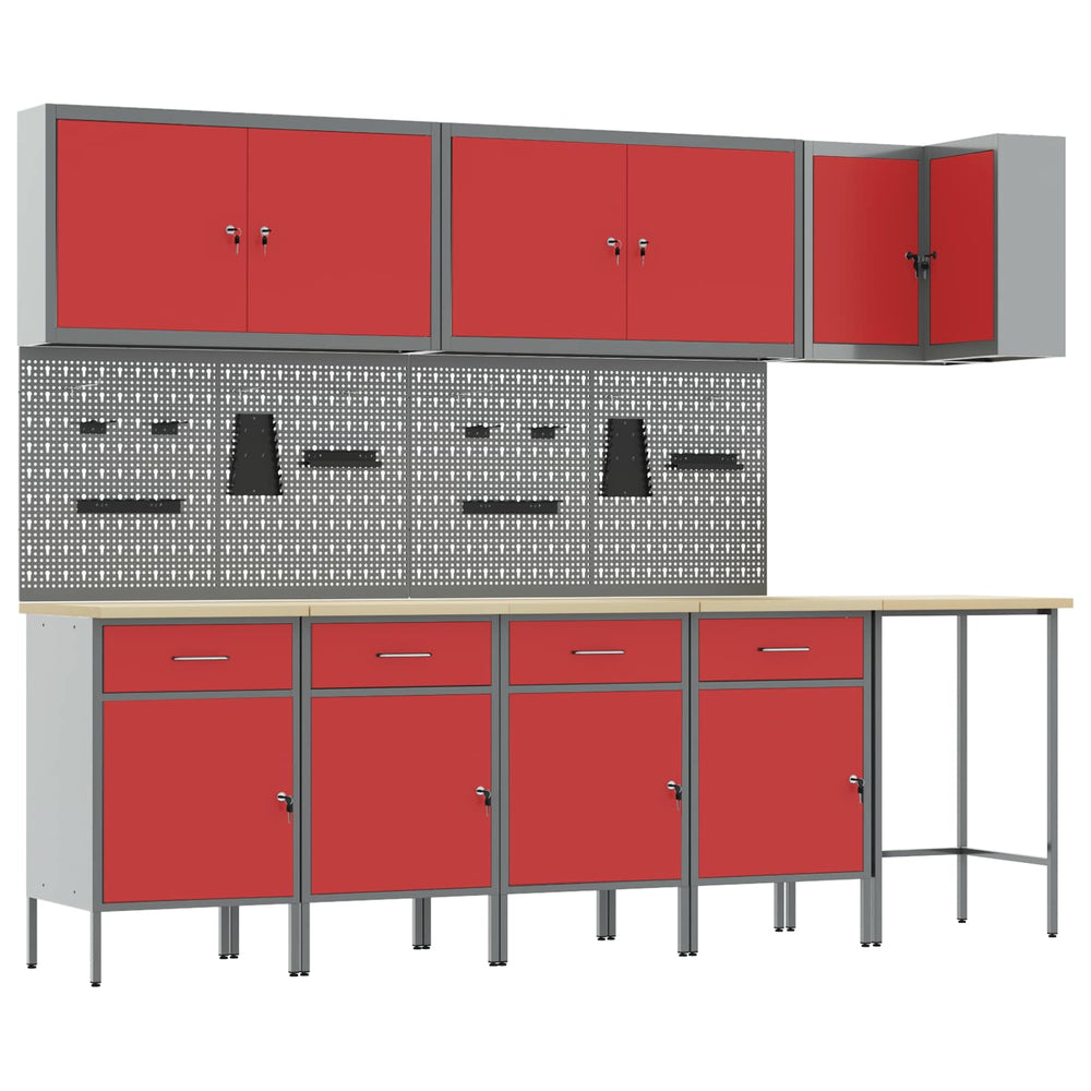 Werkstattschrank Set mit Schubladen Rot/Grau