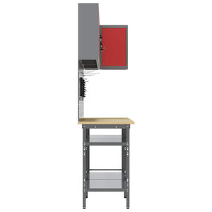 Werkstattschrank Set mit Regal, 10-teilig, Rot & Grau