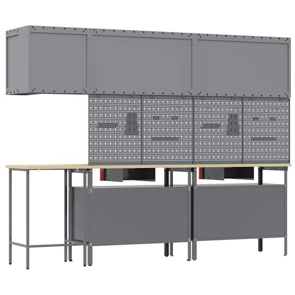 Werkbank Set mit Schubladen, 10-teilig, Rot/Grau