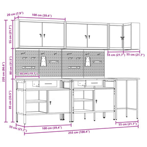 Werkbank Set mit Schubladen, 10-teilig, Rot/Grau