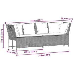 vidaXL Garden Sofa with Cushions Light Grey Poly Rattan