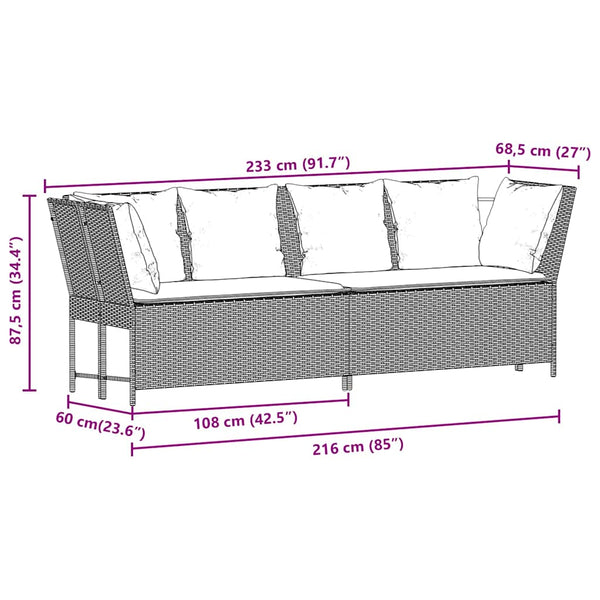 vidaXL Garden Sofa with Cushions Light Grey Poly Rattan