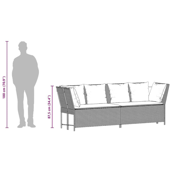 vidaXL Garden Sofa with Cushions Light Grey Poly Rattan
