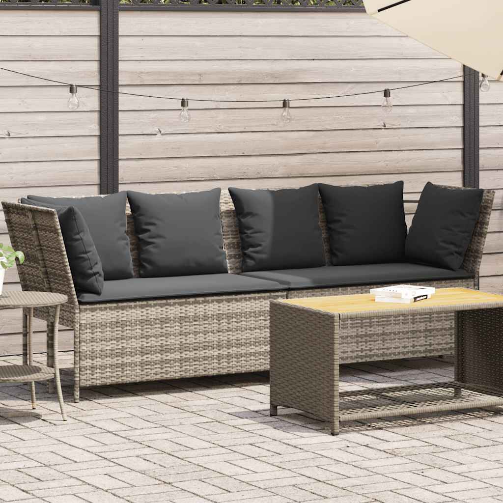 vidaXL Garden Sofa with Cushions Light Grey Poly Rattan