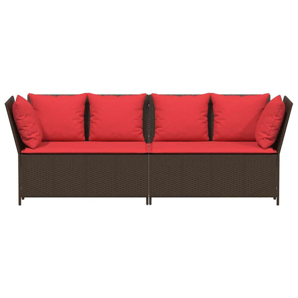 vidaXL Garden Sofa with Cushions Brown Poly Rattan