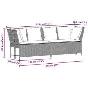 vidaXL Garden Sofa with Cushions Brown Poly Rattan