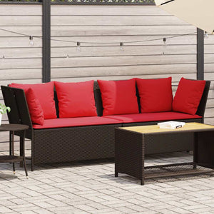 vidaXL Garden Sofa with Cushions Brown Poly Rattan