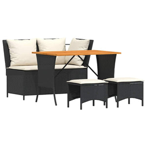 vidaXL 4-Piece Garden Dining Set with Cushions Black Poly Rattan