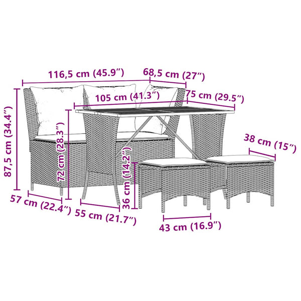 vidaXL 4-Piece Garden Dining Set with Cushions Black Poly Rattan