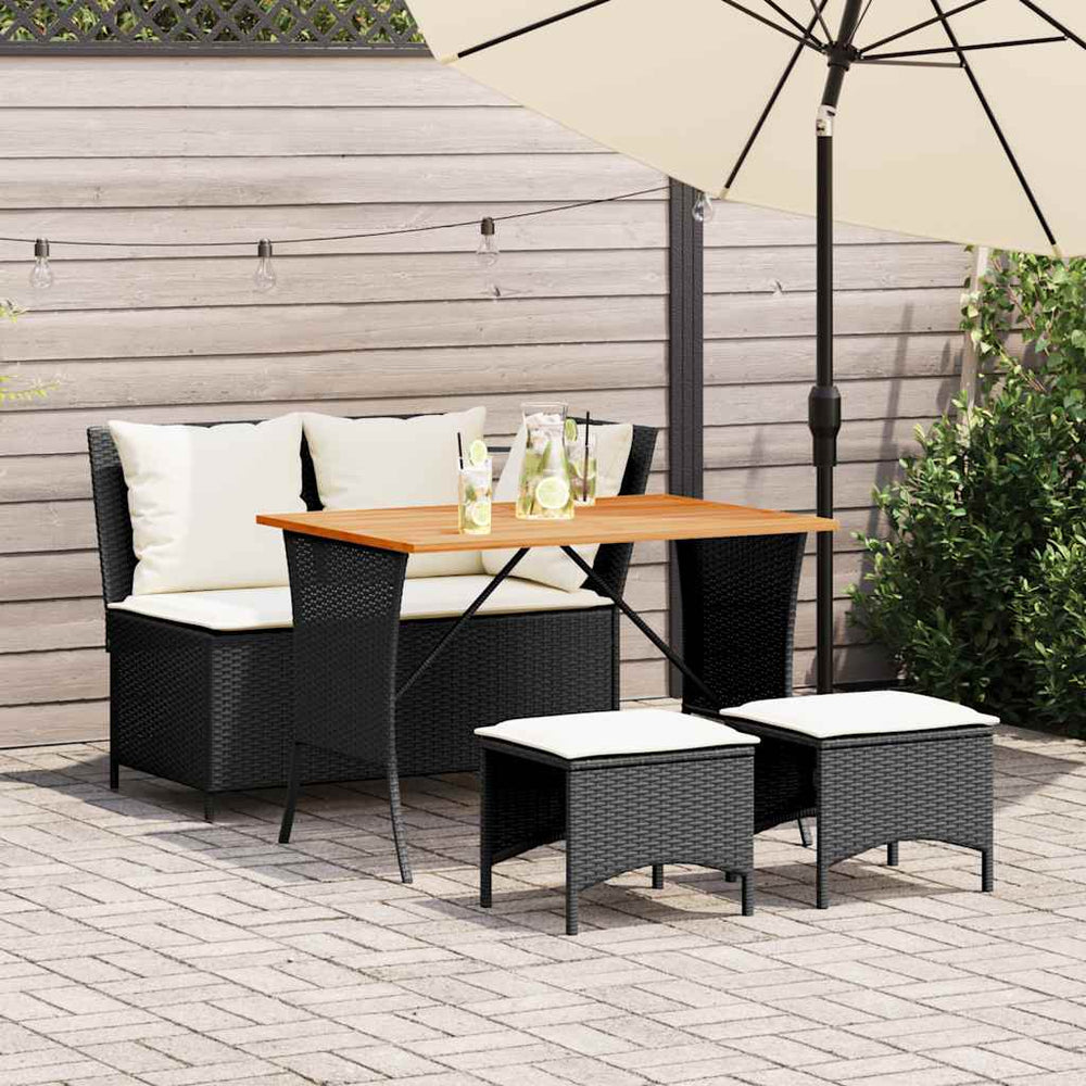 vidaXL 4-Piece Garden Dining Set with Cushions Black Poly Rattan