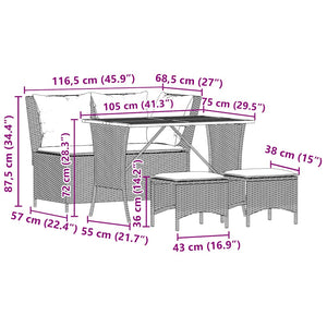 vidaXL 4-Piece Garden Dining Set with Cushions Black Poly Rattan