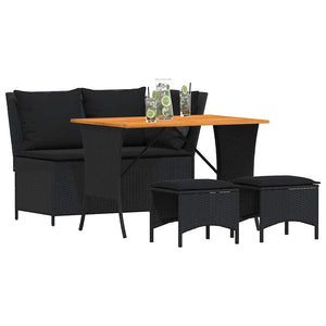 vidaXL 4-Piece Garden Dining Set with Cushions Black Poly Rattan