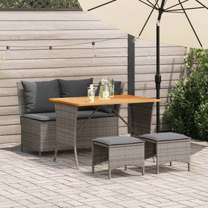 vidaXL 4-Piece Garden Dining Set with Cushions Grey Poly Rattan