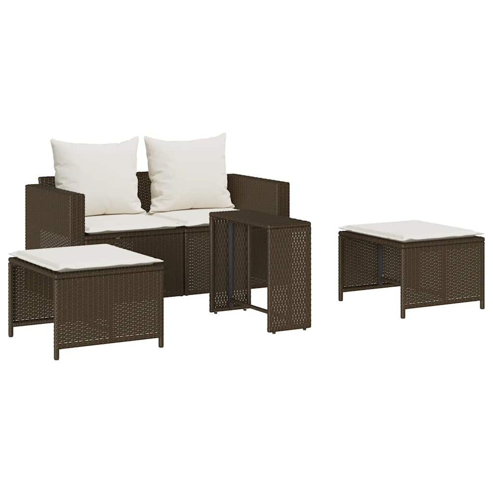 vidaXL 5-Piece Garden Sofa Set Cushions Stackable Brown Poly Rattan