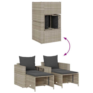 vidaXL 5-piece Garden Sofa Set Cushions Stackable Light Grey Poly Rattan