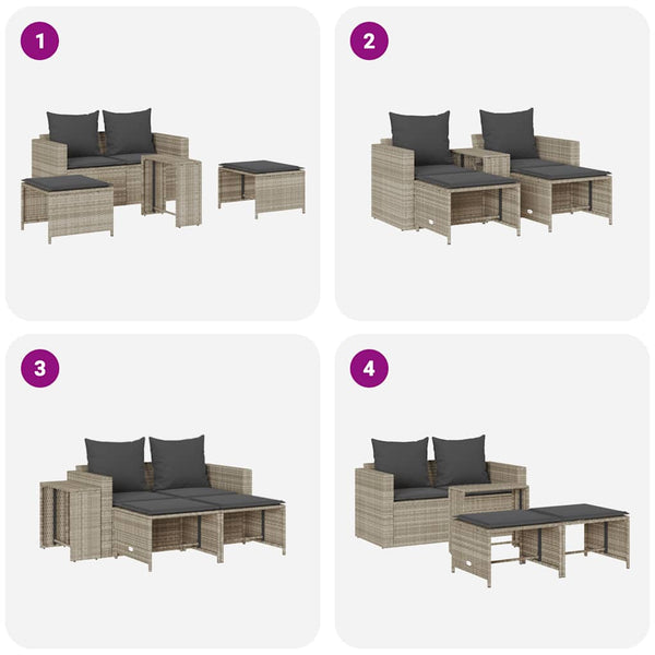 vidaXL 5-piece Garden Sofa Set Cushions Stackable Light Grey Poly Rattan