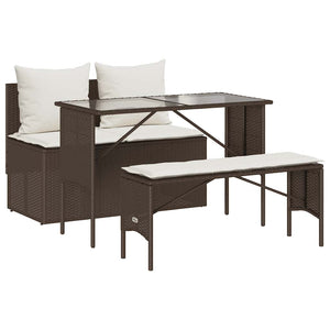 vidaXL 3-Piece Garden Dining Set with Cushions Brown Poly Rattan