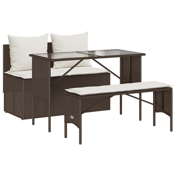 vidaXL 3-Piece Garden Dining Set with Cushions Brown Poly Rattan