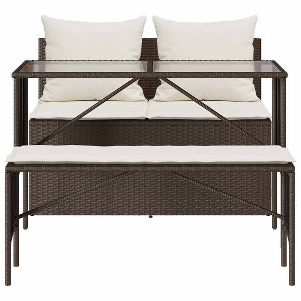vidaXL 3-Piece Garden Dining Set with Cushions Brown Poly Rattan