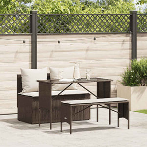 vidaXL 3-Piece Garden Dining Set with Cushions Brown Poly Rattan