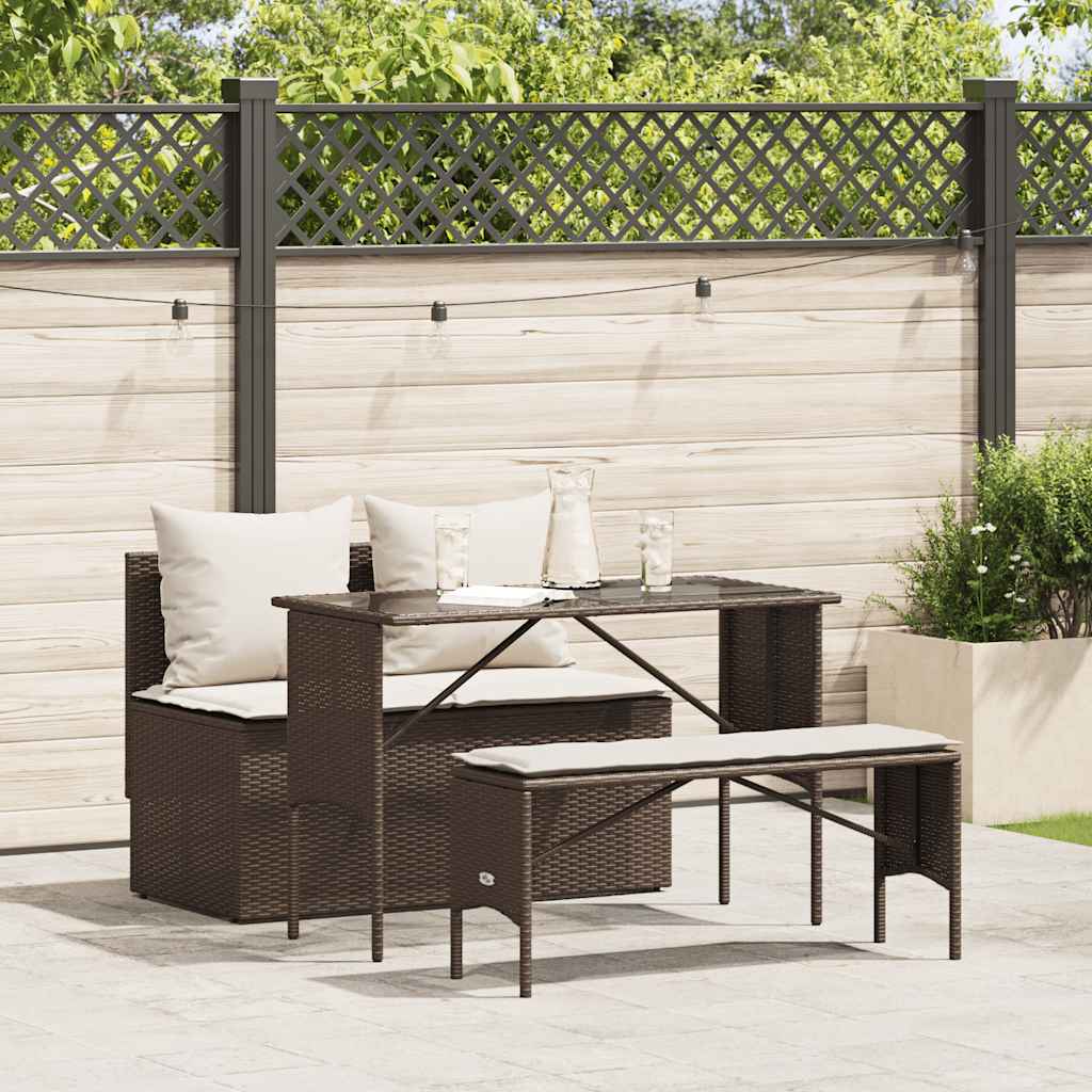 vidaXL 3-Piece Garden Dining Set with Cushions Brown Poly Rattan