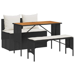 vidaXL 3-Piece Garden Dining Set with Cushions Black Poly Rattan