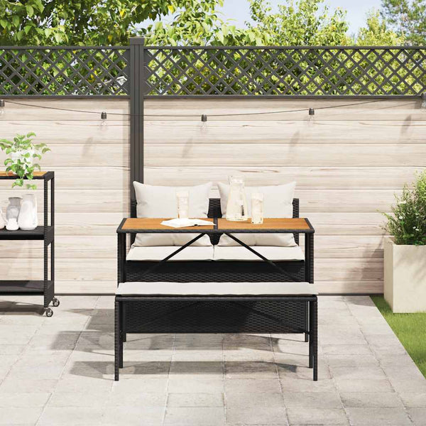 vidaXL 3-Piece Garden Dining Set with Cushions Black Poly Rattan