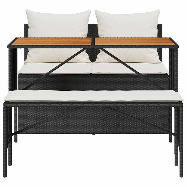 vidaXL 3-Piece Garden Dining Set with Cushions Black Poly Rattan