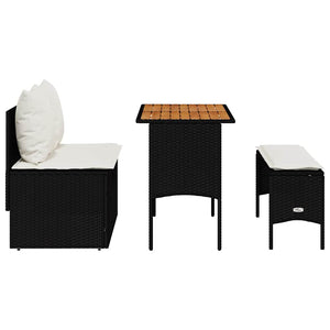 vidaXL 3-Piece Garden Dining Set with Cushions Black Poly Rattan