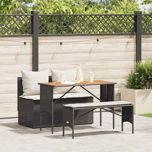 vidaXL 3-Piece Garden Dining Set with Cushions Black Poly Rattan