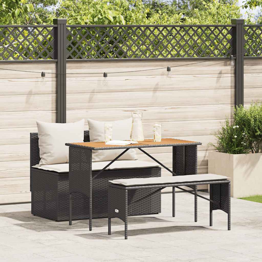 vidaXL 3-Piece Garden Dining Set with Cushions Black Poly Rattan