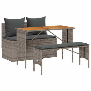vidaXL 3-Piece Garden Dining Set with Cushions Grey Poly Rattan