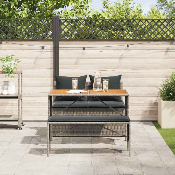 vidaXL 3-Piece Garden Dining Set with Cushions Grey Poly Rattan